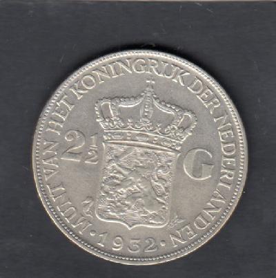 Beschrijving: 2 1/2 Gulden WILHELMINA GROF HAAR